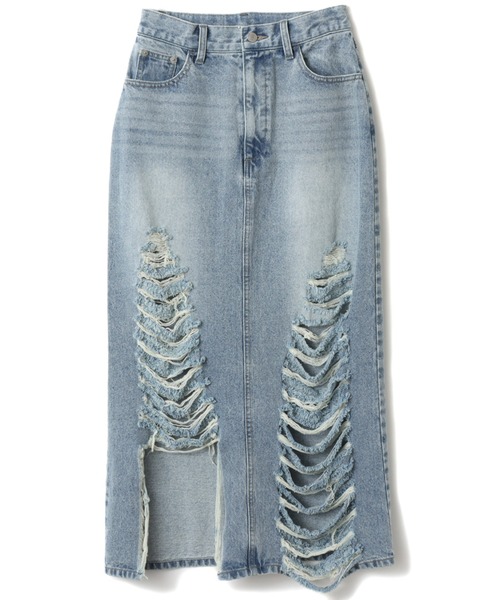 atmos pink（アトモスピンク）の「atmos pink Damaged Long Skirt / アトモス ピンク ダメージ ロング スカート（スカート・レディース・ブルー/ブラック・M/S）」の2枚目の写真