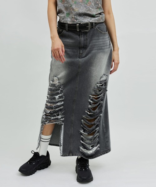 atmos pink(アトモスピンク)の「atmos pink Damaged Long Skirt / アトモス ピンク ダメージ ロング スカート(スカート・レディース・ブルー/ブラック・M/S)」の12枚目の写真