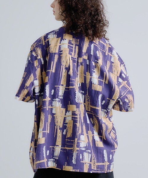 Revo. ルーズフィット USEDライクパターン セミオープンカラーシャツ