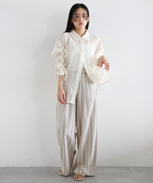 RAGEBLUE（レイジブルー）の「〈セットアップ対応〉リネン混/ストライプワイドイージーパンツ（その他パンツ・レディース・ベージュ・FREE）」の3枚目の写真