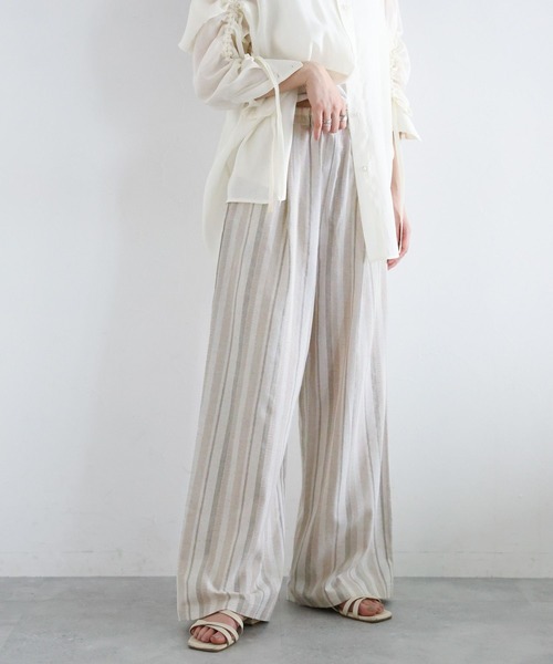 RAGEBLUE（レイジブルー）の「〈セットアップ対応〉リネン混/ストライプワイドイージーパンツ（その他パンツ・レディース・ベージュ・FREE）」の7枚目の写真