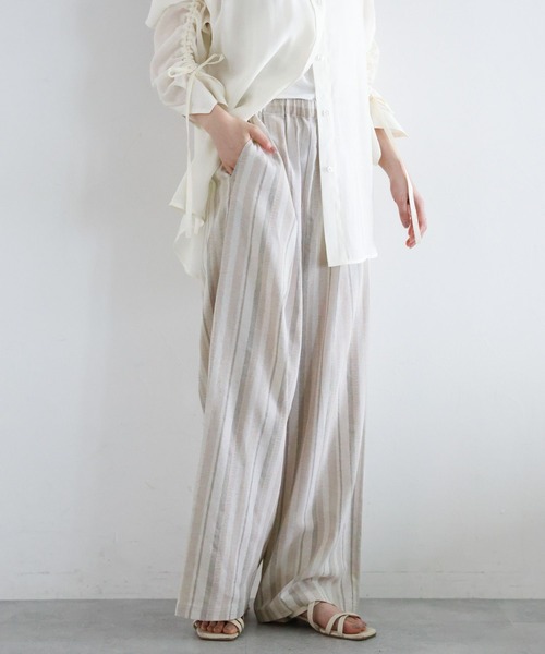 RAGEBLUE（レイジブルー）の「〈セットアップ対応〉リネン混/ストライプワイドイージーパンツ（その他パンツ・レディース・ベージュ・FREE）」の8枚目の写真