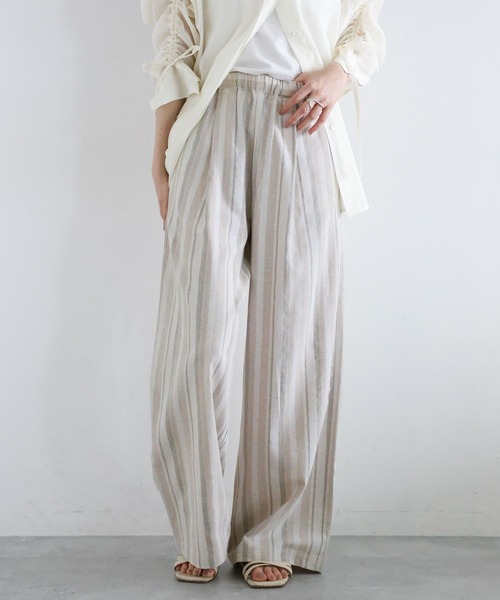 RAGEBLUE（レイジブルー）の「〈セットアップ対応〉リネン混/ストライプワイドイージーパンツ（その他パンツ・レディース・ベージュ・FREE）」の10枚目の写真