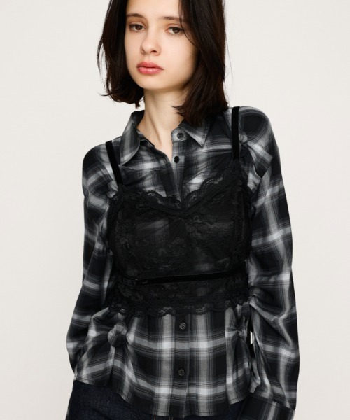 SLY（スライ）の「RIBBON LACE DESIGN BRA リボン レース デザイン ブラ 秋服（キャミソール・レディース・ブラック/ホワイト・FREE）」の2枚目の写真