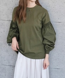 異素材MIXパフスリーブカットソー