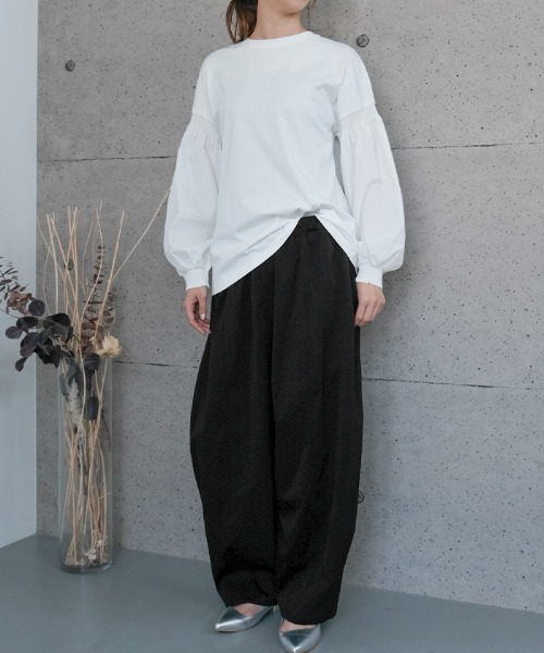 aquagarage（アクアガレージ）の「異素材MIXパフスリーブカットソー（Tシャツ/カットソー・レディース・ブラック/カーキ/ホワイト・FREE）」の10枚目の写真