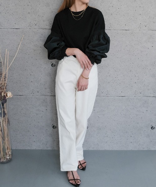 aquagarage（アクアガレージ）の「異素材MIXパフスリーブカットソー（Tシャツ/カットソー・レディース・ブラック/カーキ/ホワイト・FREE）」の22枚目の写真