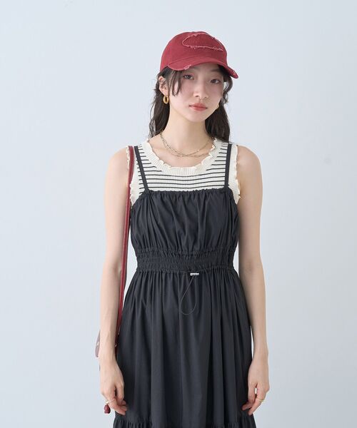 earth music&ecology(アースミュージックアンドエコロジー)の「ドロストシャーリングキャミワンピース(ワンピース・レディース・ライトカーキ/ブラック・FREE)」の8枚目の写真