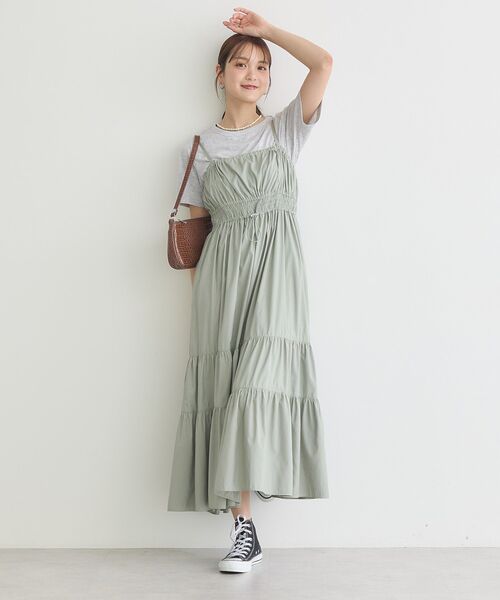 earth music&ecology(アースミュージックアンドエコロジー)の「ドロストシャーリングキャミワンピース(ワンピース・レディース・ライトカーキ/ブラック・FREE)」の12枚目の写真