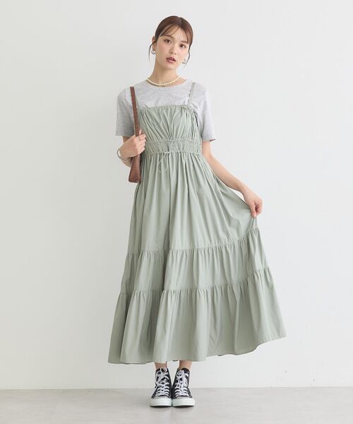 earth music&ecology(アースミュージックアンドエコロジー)の「ドロストシャーリングキャミワンピース(ワンピース・レディース・ライトカーキ/ブラック・FREE)」の13枚目の写真