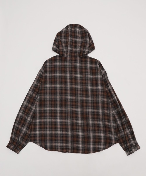 Figments（フィグメンツ）の「フーデッドオーバーチェックシャツ（シャツ/ブラウス・レディース・ブルー/ブラウン・FREE）」の6枚目の写真