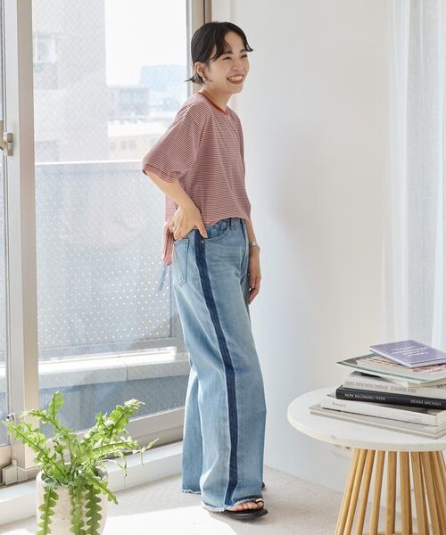 AMERICAN HOLIC（アメリカンホリック）の「シアーレトロボーダー半袖プルオーバー（Tシャツ/カットソー・レディース・ベージュ/テラコッタ/ブラック/モカ・L/M）」の7枚目の写真