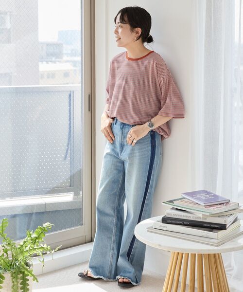 AMERICAN HOLIC（アメリカンホリック）の「シアーレトロボーダー半袖プルオーバー（Tシャツ/カットソー・レディース・ベージュ/テラコッタ/ブラック/モカ・L/M）」の8枚目の写真