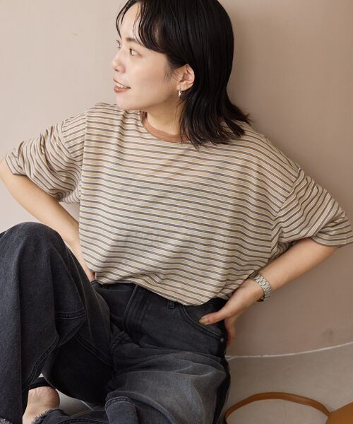 AMERICAN HOLIC（アメリカンホリック）の「シアーレトロボーダー半袖プルオーバー（Tシャツ/カットソー・レディース・ベージュ/テラコッタ/ブラック/モカ・L/M）」の9枚目の写真