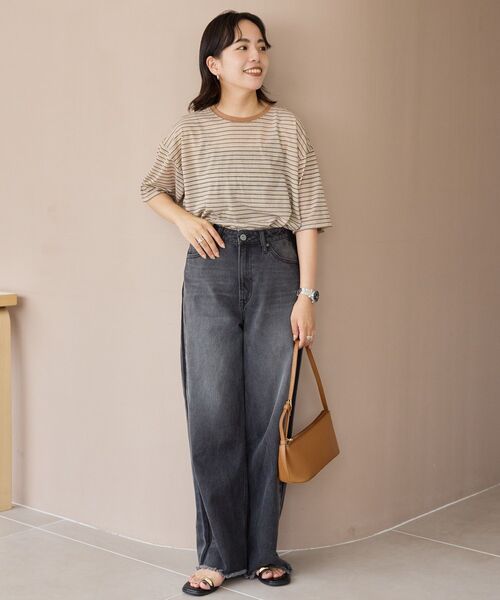 AMERICAN HOLIC（アメリカンホリック）の「シアーレトロボーダー半袖プルオーバー（Tシャツ/カットソー・レディース・ベージュ/テラコッタ/ブラック/モカ・L/M）」の11枚目の写真