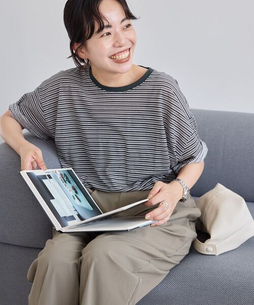 AMERICAN HOLIC（アメリカンホリック）の「シアーレトロボーダー半袖プルオーバー（Tシャツ/カットソー・レディース・ベージュ/テラコッタ/ブラック/モカ・L/M）」の14枚目の写真