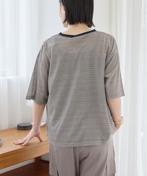 AMERICAN HOLIC（アメリカンホリック）の「シアーレトロボーダー半袖プルオーバー（Tシャツ/カットソー・レディース・ベージュ/テラコッタ/ブラック/モカ・L/M）」の19枚目の写真