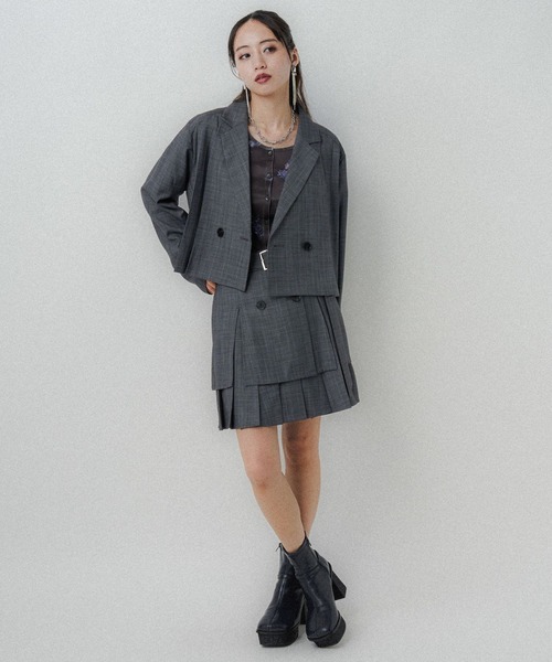 セール】2Pメランジショートジャケット＊スカパン(HARE)（セットアップ