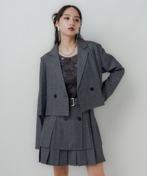 セール】2Pメランジショートジャケット＊スカパン(HARE)（セットアップ