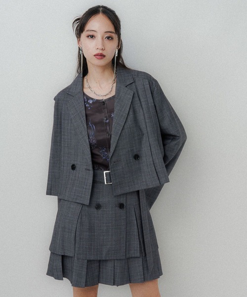 セール】2Pメランジショートジャケット＊スカパン(HARE)（セットアップ