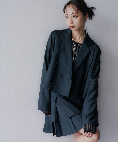 セール】2Pメランジショートジャケット＊スカパン(HARE)（セットアップ