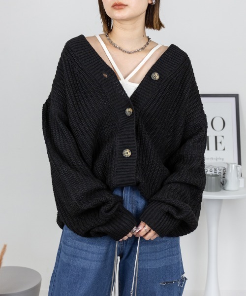 ニット　カーディガン　リラックス　ブラック セール】限定展開 リラックスフィット 片畦リンキング ニット