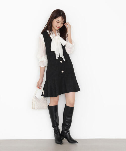 PROPORTION BODY DRESSING（プロポーションボディドレッシング）の「ラメ釦ツイードミニジャンスカ / 1215240913（ワンピース・レディース・ボルドー/ブラック・MEDIUM/SMALL）」の11枚目の写真