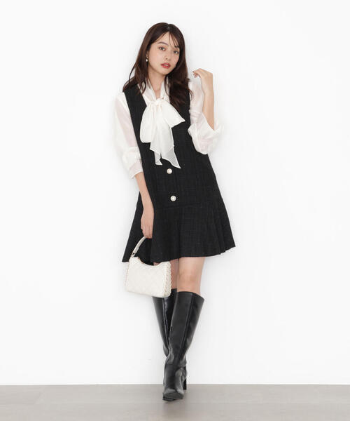 PROPORTION BODY DRESSING（プロポーションボディドレッシング）の「ラメ釦ツイードミニジャンスカ / 1215240913（ワンピース・レディース・ボルドー/ブラック・MEDIUM/SMALL）」の12枚目の写真