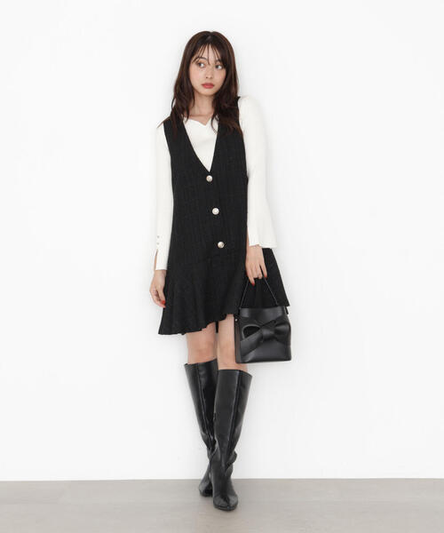 PROPORTION BODY DRESSING（プロポーションボディドレッシング）の「ラメ釦ツイードミニジャンスカ / 1215240913（ワンピース・レディース・ボルドー/ブラック・MEDIUM/SMALL）」の15枚目の写真