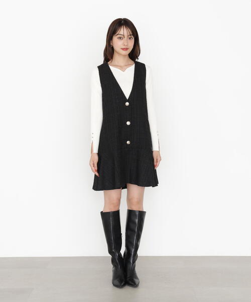 PROPORTION BODY DRESSING（プロポーションボディドレッシング）の「ラメ釦ツイードミニジャンスカ / 1215240913（ワンピース・レディース・ボルドー/ブラック・MEDIUM/SMALL）」の16枚目の写真