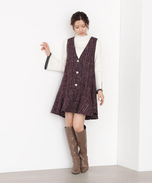 PROPORTION BODY DRESSING（プロポーションボディドレッシング）の「ラメ釦ツイードミニジャンスカ / 1215240913（ワンピース・レディース・ボルドー/ブラック・MEDIUM/SMALL）」の5枚目の写真