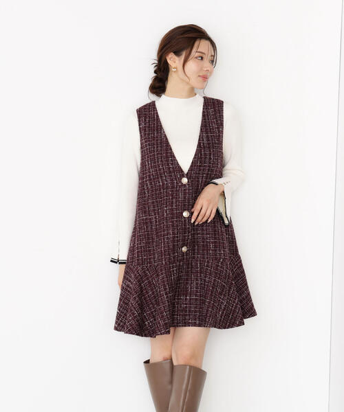 PROPORTION BODY DRESSING（プロポーションボディドレッシング）の「ラメ釦ツイードミニジャンスカ / 1215240913（ワンピース・レディース・ボルドー/ブラック・MEDIUM/SMALL）」の7枚目の写真