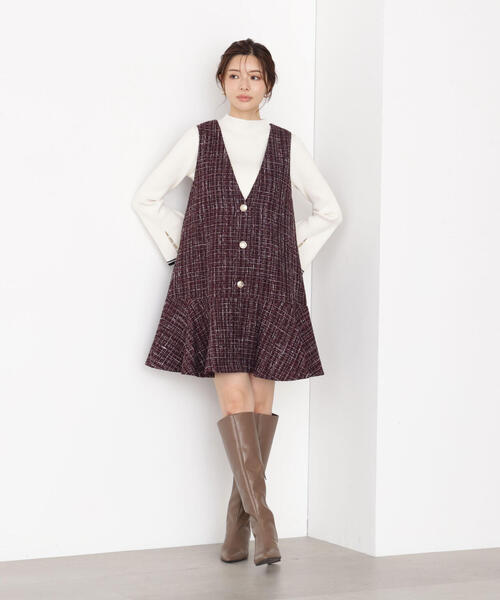 PROPORTION BODY DRESSING（プロポーションボディドレッシング）の「ラメ釦ツイードミニジャンスカ / 1215240913（ワンピース・レディース・ボルドー/ブラック・MEDIUM/SMALL）」の8枚目の写真