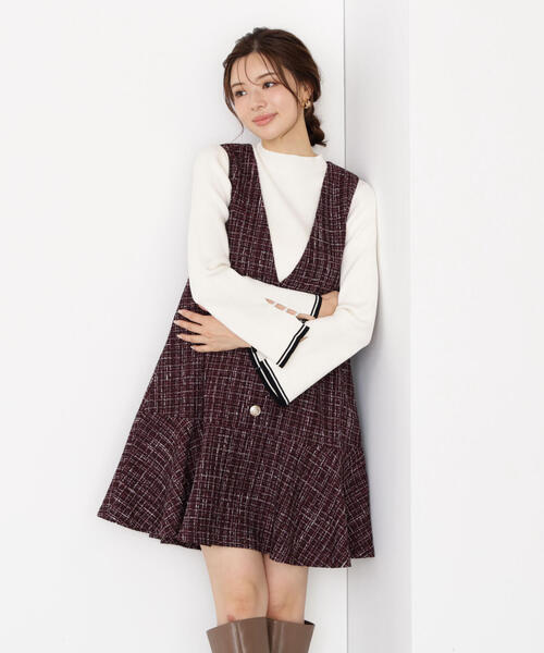 PROPORTION BODY DRESSING（プロポーションボディドレッシング）の「ラメ釦ツイードミニジャンスカ / 1215240913（ワンピース・レディース・ボルドー/ブラック・MEDIUM/SMALL）」の2枚目の写真