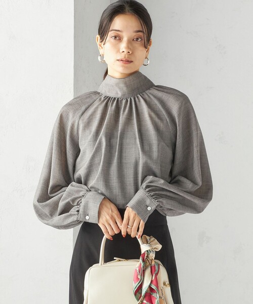 手洗い可能〉ウール混 シアー ボイル リボン ブラウス（シャツ