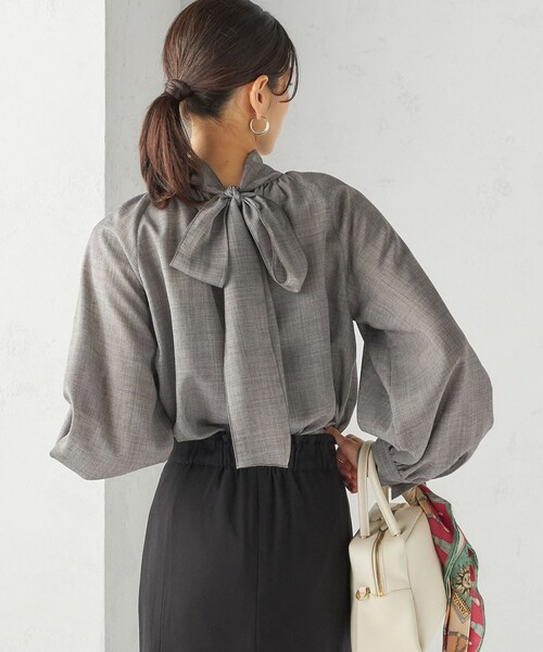 手洗い可能〉ウール混 シアー ボイル リボン ブラウス（シャツ