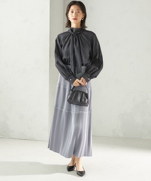 手洗い可能〉ウール混 シアー ボイル リボン ブラウス（シャツ