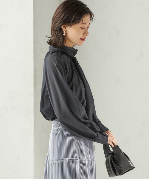 手洗い可能〉ウール混 シアー ボイル リボン ブラウス（シャツ
