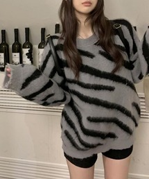 ゼブラ シャギー オーバーサイズ ニット プルオーバー