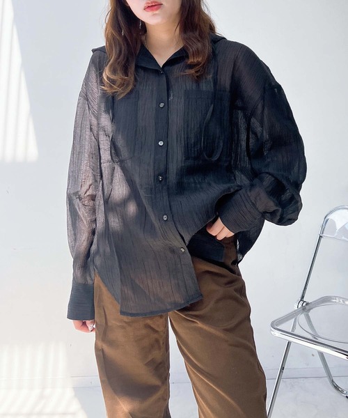 AS KNOW AS plus（アズノゥアズプラス）の「♪Wポケットフード付きビッグシルエットシャツ【UNISEX ITEM】（シャツ/ブラウス・レディース・グレー系/ブラック系/アイボリー系/ブルー系1/アイボリー系1/ブラック系1/ブルー系2/アイボリー系2/ネイビー系2・FREE）」の2枚目の写真