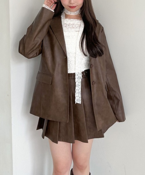 archives(アルシーヴ)の「【SETUP対応】フェイクレザーテーラードジャケット(テーラードジャケット・レディース・ブラック/ブラウン・MEDIUM)」の1枚目の写真