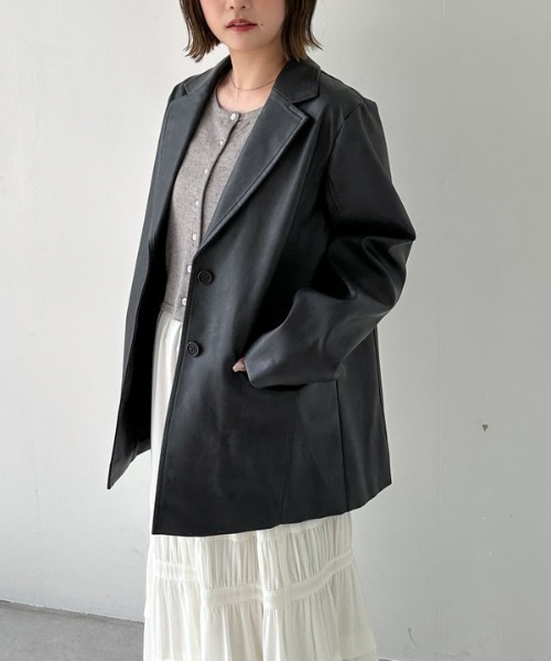 ジャケット・アウター Archive leather tailored coat セール】【SETUP対応】フェイクレザーテーラードジャケット