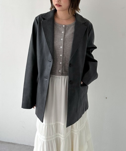 archives(アルシーヴ)の「【SETUP対応】フェイクレザーテーラードジャケット(テーラードジャケット・レディース・ブラック/ブラウン・MEDIUM)」の10枚目の写真