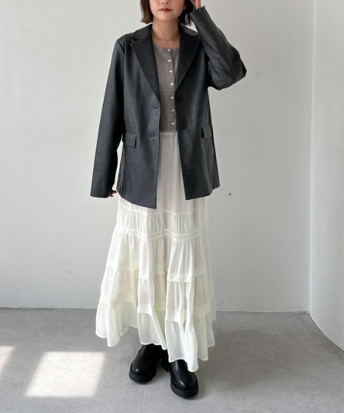 archives(アルシーヴ)の「【SETUP対応】フェイクレザーテーラードジャケット(テーラードジャケット・レディース・ブラック/ブラウン・MEDIUM)」の4枚目の写真