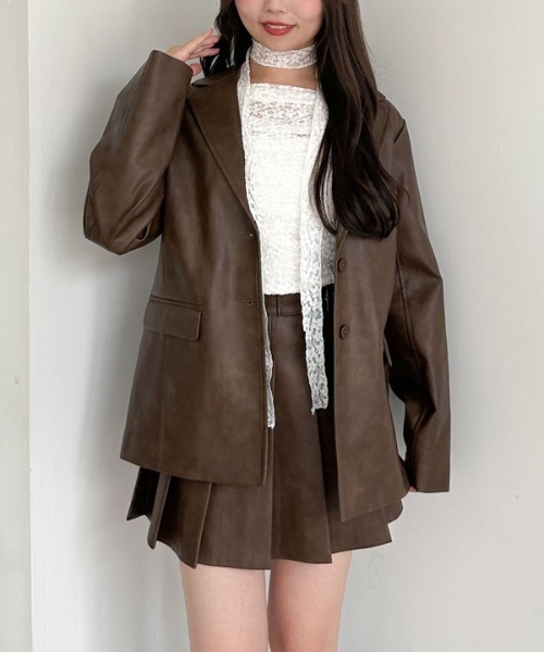 セール】【SETUP対応】フェイクレザーテーラードジャケット