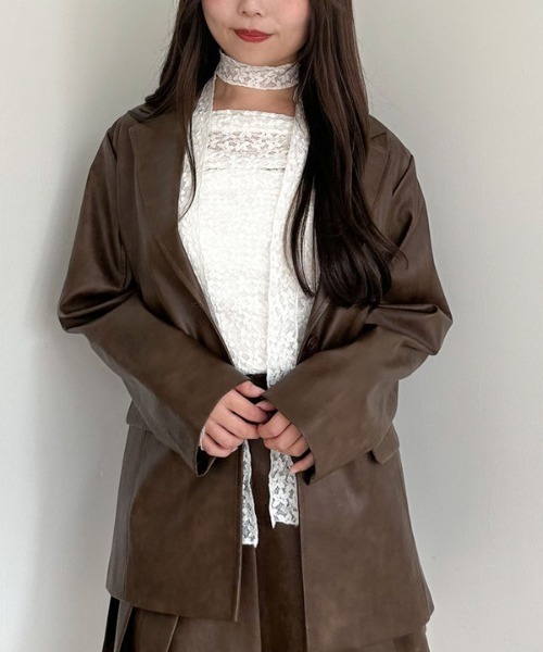 セール】【SETUP対応】フェイクレザーテーラードジャケット