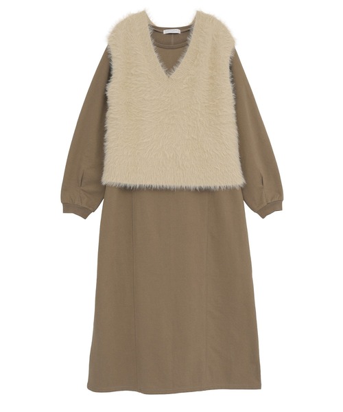 Green Parks(グリーンパークス)の「SET2点ラメフェザーベスト+ミニ裏毛ワンピース(ワンピース・レディース・ベージュ/グレー・FREE)」の15枚目の写真