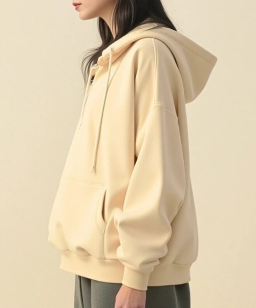 cammie(キャミー)の「カンガルーポケットハーフジップフーディー(パーカー・レディース・アイボリー/モカ/グレー・M/L)」の7枚目の写真