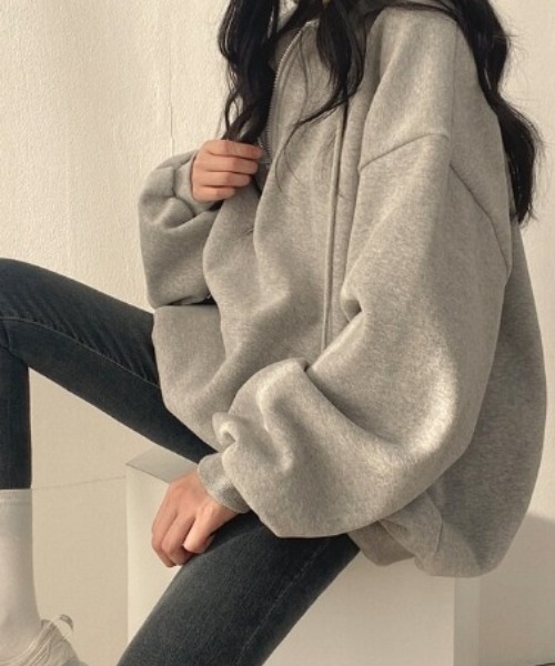 cammie(キャミー)の「カンガルーポケットハーフジップフーディー(パーカー・レディース・アイボリー/モカ/グレー・M/L)」の5枚目の写真