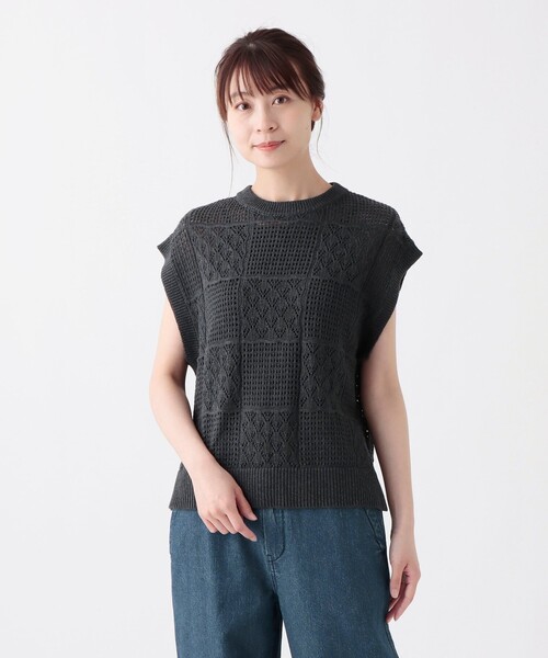 Afternoon Tea(アフタヌーンティー)の「コットン透かし編みベスト(ベスト・レディース・ダークグレー/ベージュ/グレー・MEDIUM)」の3枚目の写真